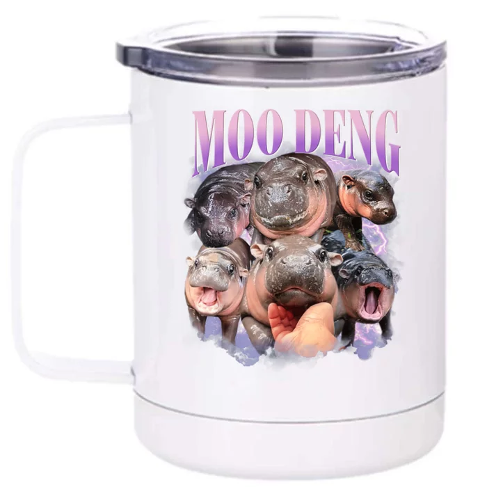 Moo Deng Hippo Meme Funny Front & Back 12oz Stainless Steel Tumbler Cup