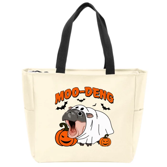 Moo Deng Halloween Boo Ghost Costume Moodeng Lover Zip Tote Bag