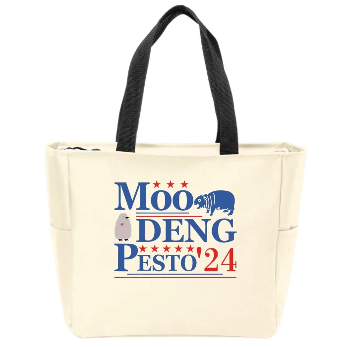 Moo Deng Hippo 2024 And Pesto The Penguin Zip Tote Bag