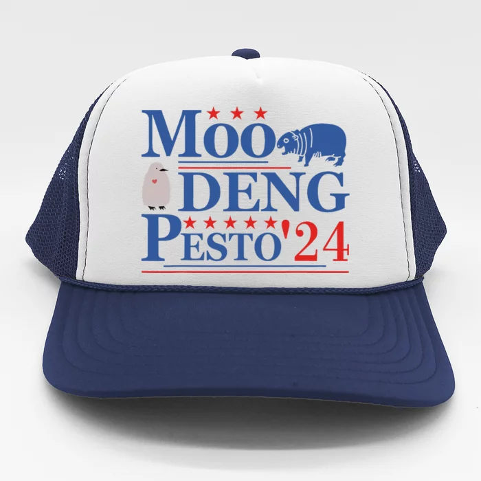 Moo Deng Hippo 2024 And Pesto The Penguin Trucker Hat