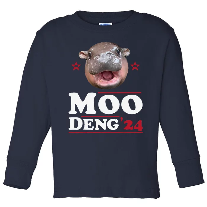 Moo Deng Hippo Cute Baby Pygmy Funny Election 2024 Toddler Long Sleeve Shirt