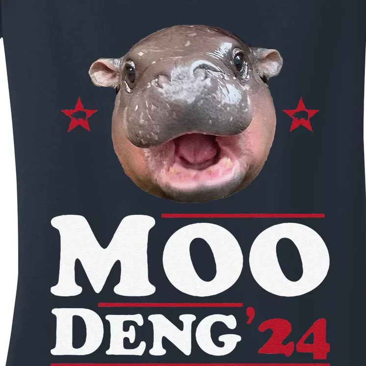 Moo Deng Hippo Cute Baby Pygmy Funny Election 2024 Women's V-Neck T-Shirt