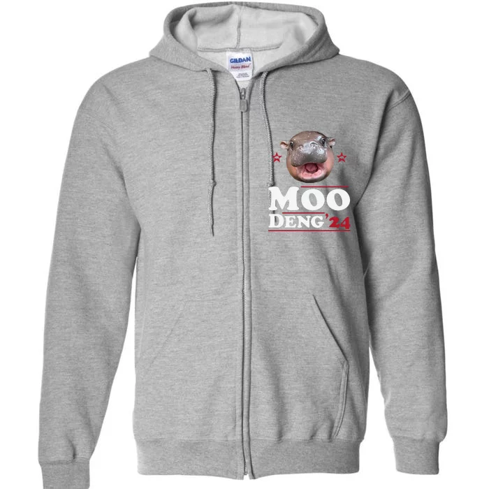 Moo Deng Hippo Cute Baby Pygmy Funny Election 2024 Full Zip Hoodie