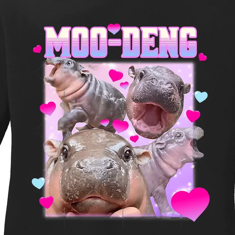 Moo Deng Hippo Baby Pygmy Funny Ladies Long Sleeve Shirt