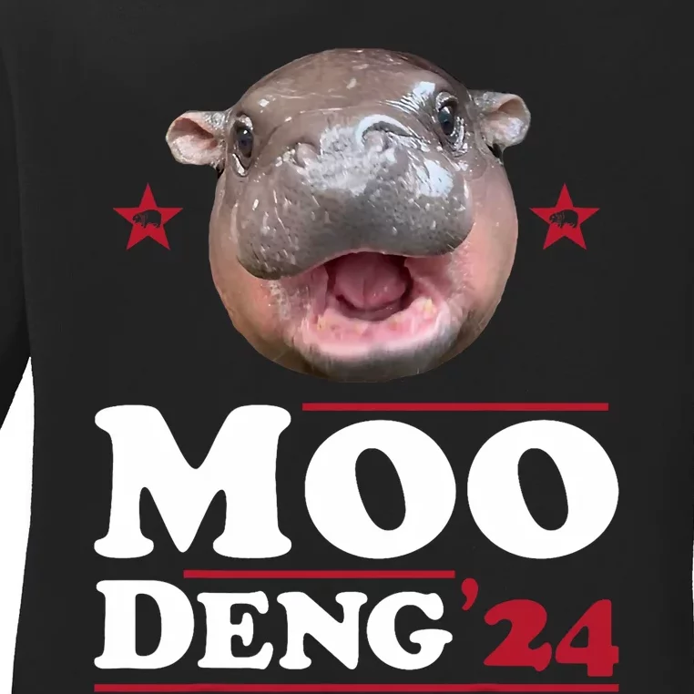 Moo Deng Hippo Cute Baby Pygmy Funny Election 2024 Ladies Long Sleeve Shirt