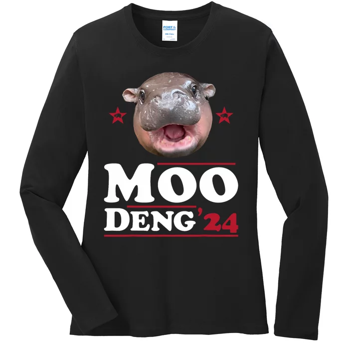 Moo Deng Hippo Cute Baby Pygmy Funny Election 2024 Ladies Long Sleeve Shirt