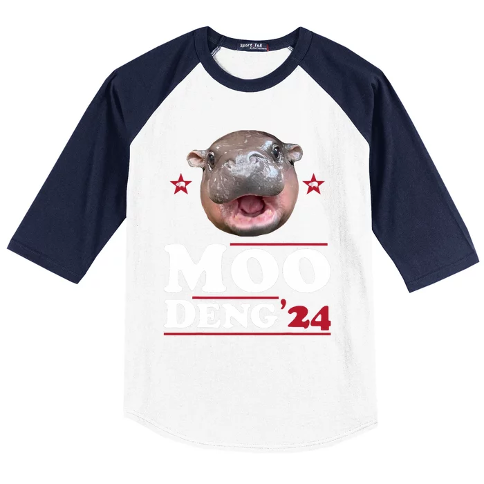 Moo Deng Hippo Cute Baby Pygmy Funny Election 2024 Baseball Sleeve Shirt