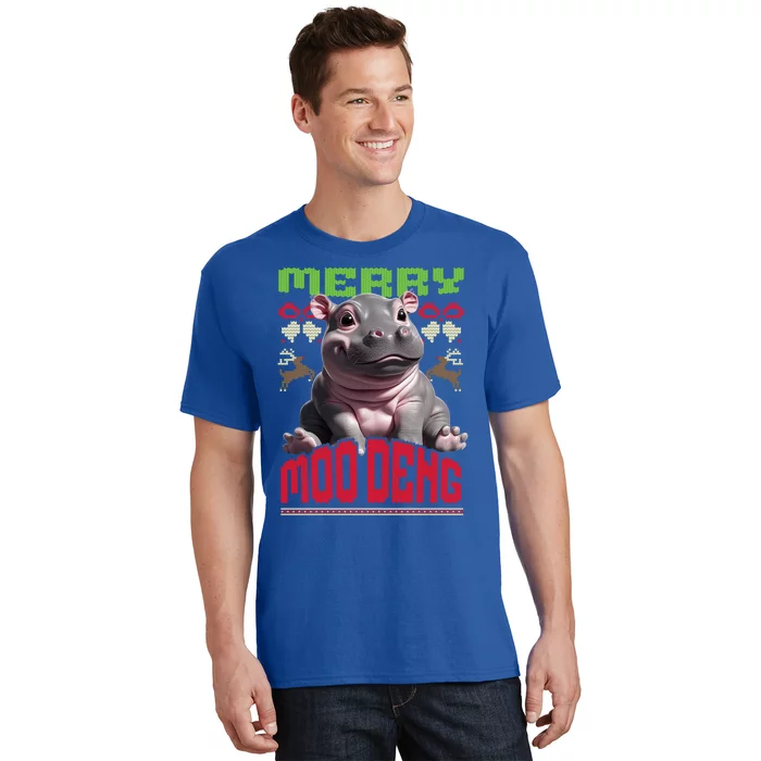 Moo Deng Hippo Ugly Christmas Holiday Cheer Gift T-Shirt