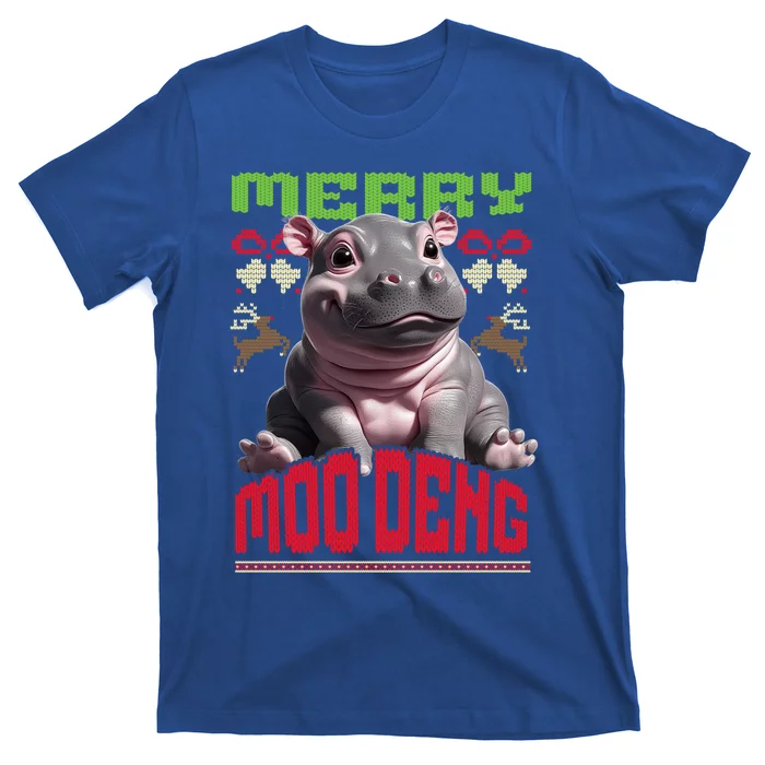 Moo Deng Hippo Ugly Christmas Holiday Cheer Gift T-Shirt