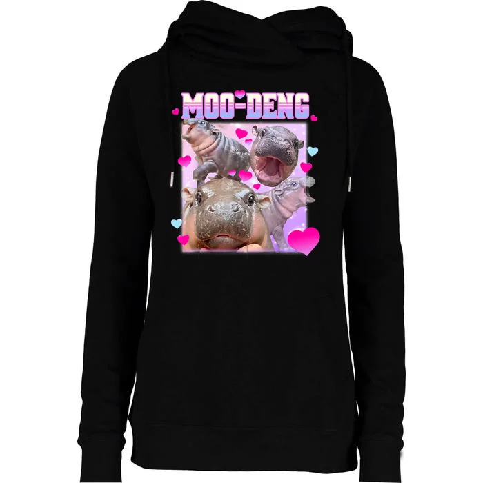 Moo Deng Hippo Baby Pygmy Funny Womens Funnel Neck Pullover Hood