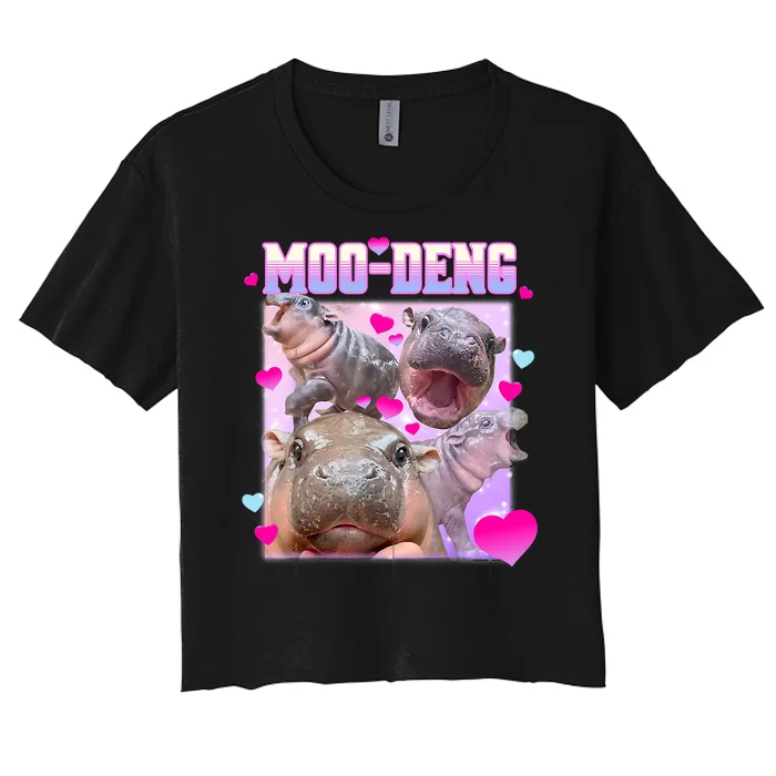 Moo Deng Hippo Baby Pygmy Funny Women's Crop Top Tee