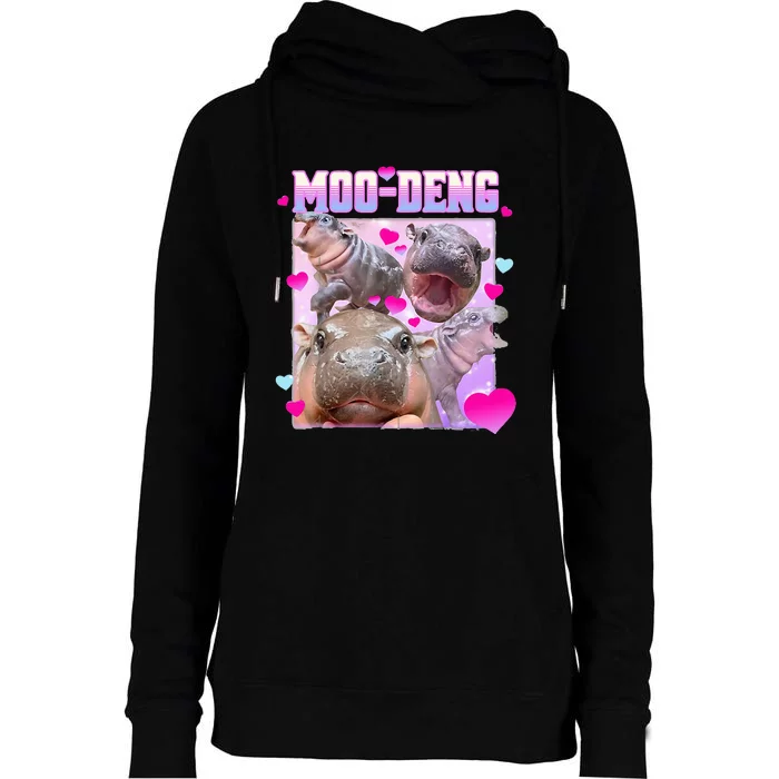 Moo Deng Hippo Baby Pygmy Womens Funnel Neck Pullover Hood