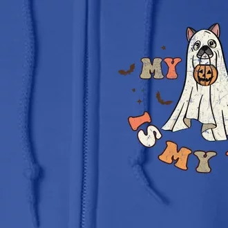 My Dog Is My Boo Ghost Dog Retro Halloween Candy Dogs Lover Gift Full Zip Hoodie