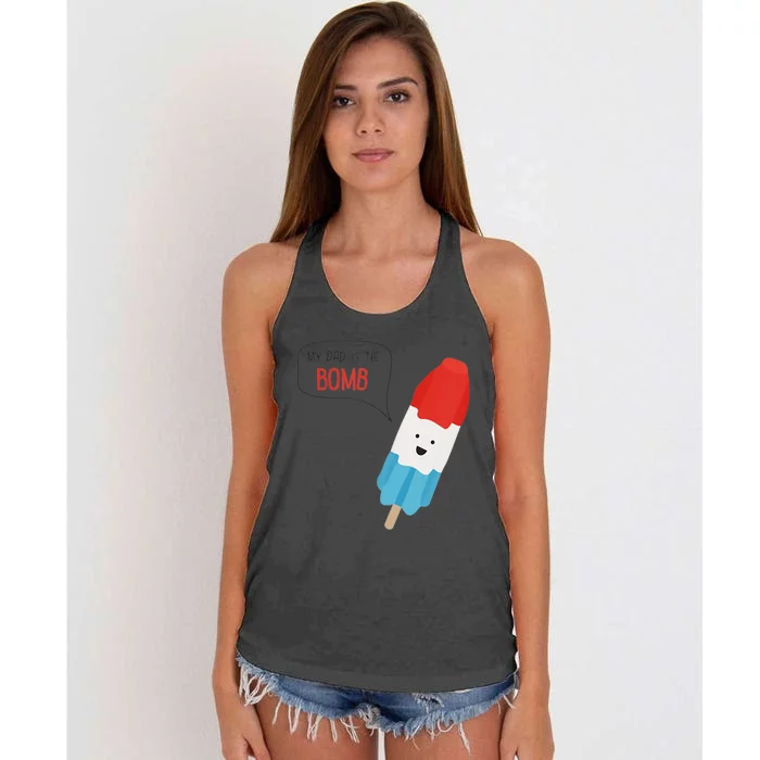 My Dad Is The Bomb Pop Funny Icecream Popsicle Summer Women's Knotted Racerback Tank