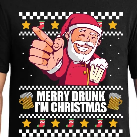 Merry Drunk Im Christmas Funny Santa Ugly Xmas Sweater Meme Gift Pajama Set