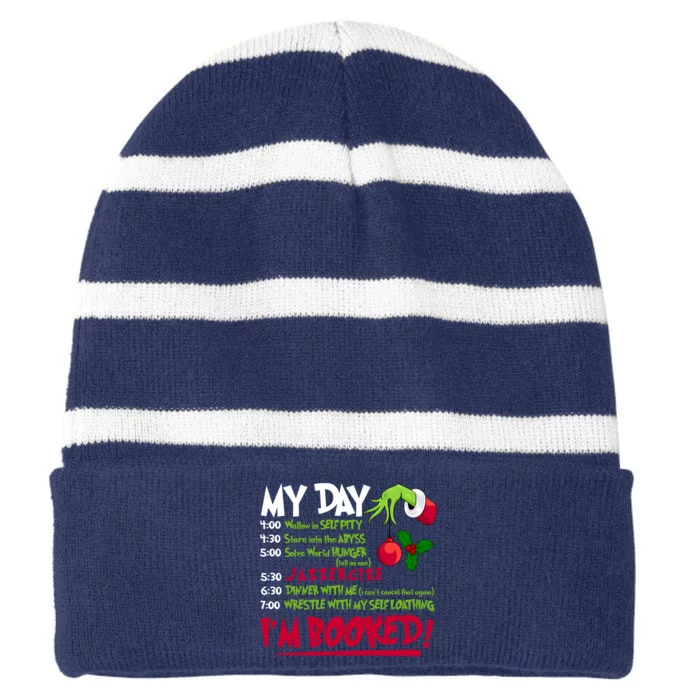 My Day Im Booked Funny Christmas Holiday Striped Beanie with Solid Band