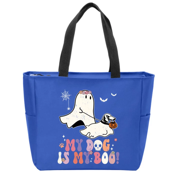 My Dog Is My Boo Dachshund Pumpkin Funny Ghost Halloween Gift Zip Tote Bag