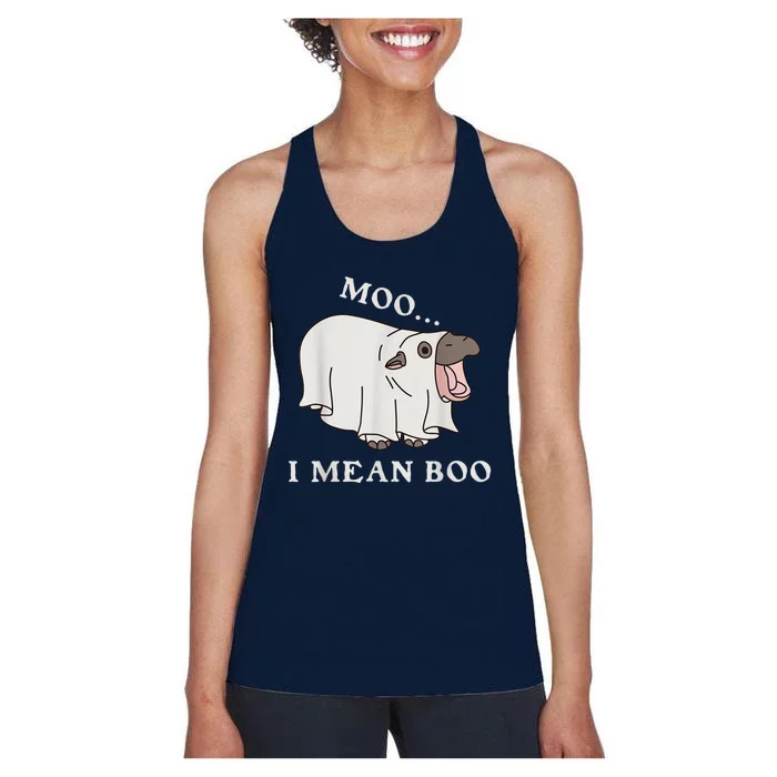 Moo Deng I Mean Boo Halloween Cute Baby Hippopotamus Funny Women's Racerback Tank