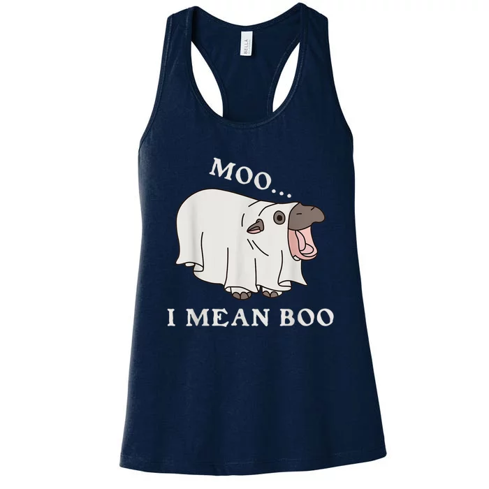 Moo Deng I Mean Boo Halloween Cute Baby Hippopotamus Funny Women's Racerback Tank