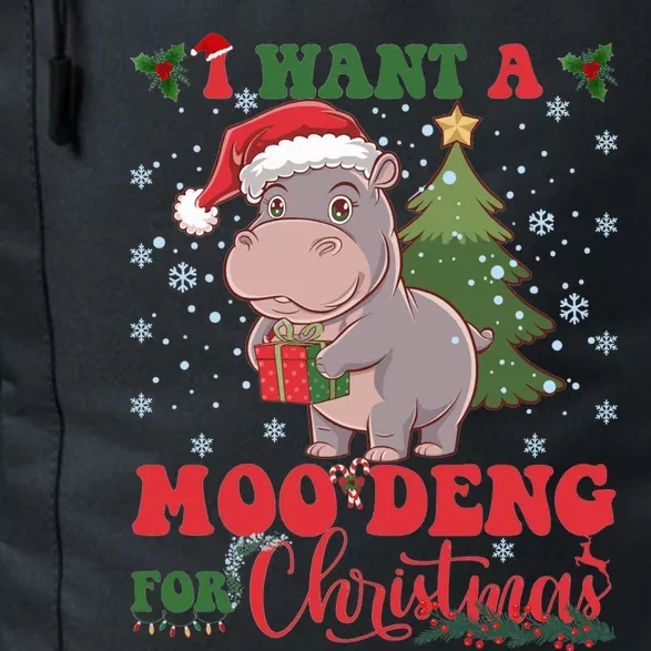 Moo Deng I Want A Moo Deng For Christmas Pygmy Baby Hippo Daily Commute Backpack