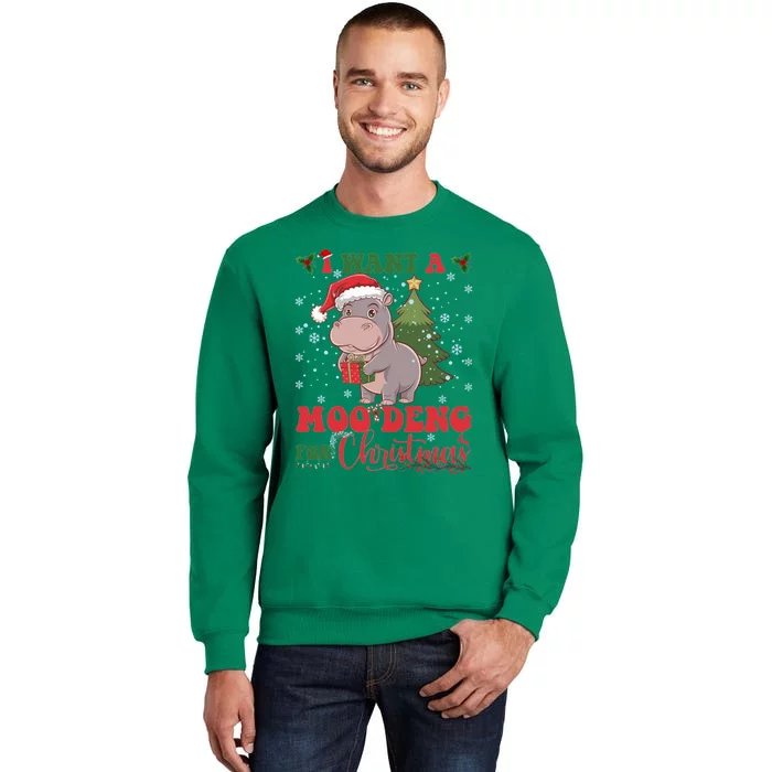 Moo Deng I Want A Moo Deng For Christmas Pygmy Baby Hippo Sweatshirt