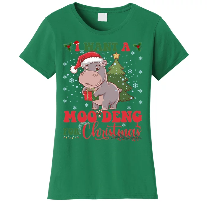 Moo Deng I Want A Moo Deng For Christmas Pygmy Baby Hippo Women's T-Shirt