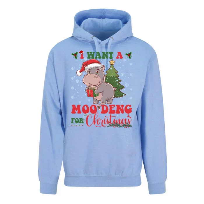 Moo Deng I Want A Moo Deng For Christmas Pygmy Baby Hippo Unisex Surf Hoodie