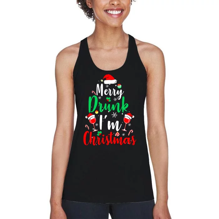 Merry Drunk I'm Christmas Funny Santa Joke Xmas Beer Lover Women's Racerback Tank