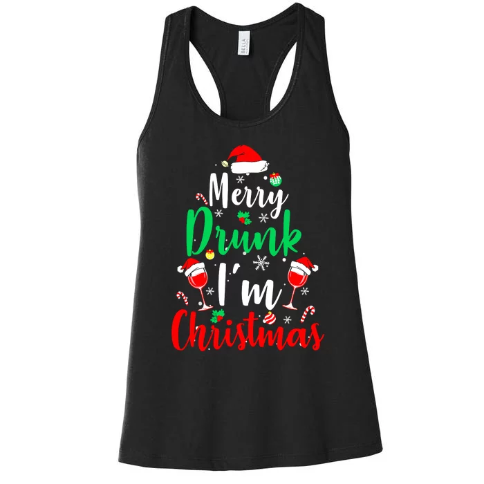 Merry Drunk I'm Christmas Funny Santa Joke Xmas Beer Lover Women's Racerback Tank