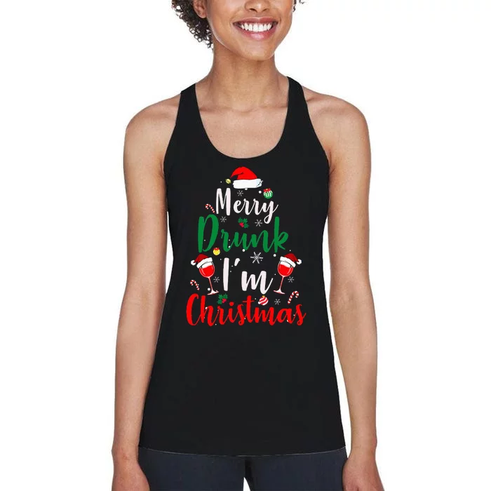 Merry Drunk I'm Christmas Funny Santa Joke Xmas Beer Lover Women's Racerback Tank