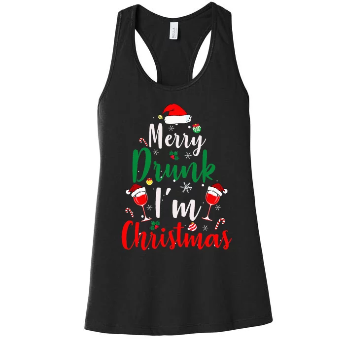 Merry Drunk I'm Christmas Funny Santa Joke Xmas Beer Lover Women's Racerback Tank