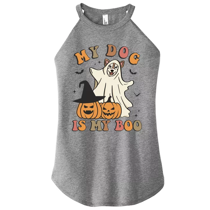 My Dog Is My Boo Spooky Season Ghost Halloween Groovy Retro Funny Gift Women’s Perfect Tri Rocker Tank