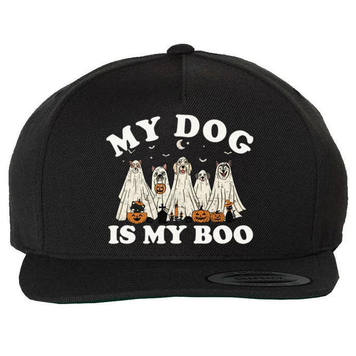 My Dog Is My Boo Halloween Funny Dog Owner Ghost Lover Gift Wool Snapback Cap