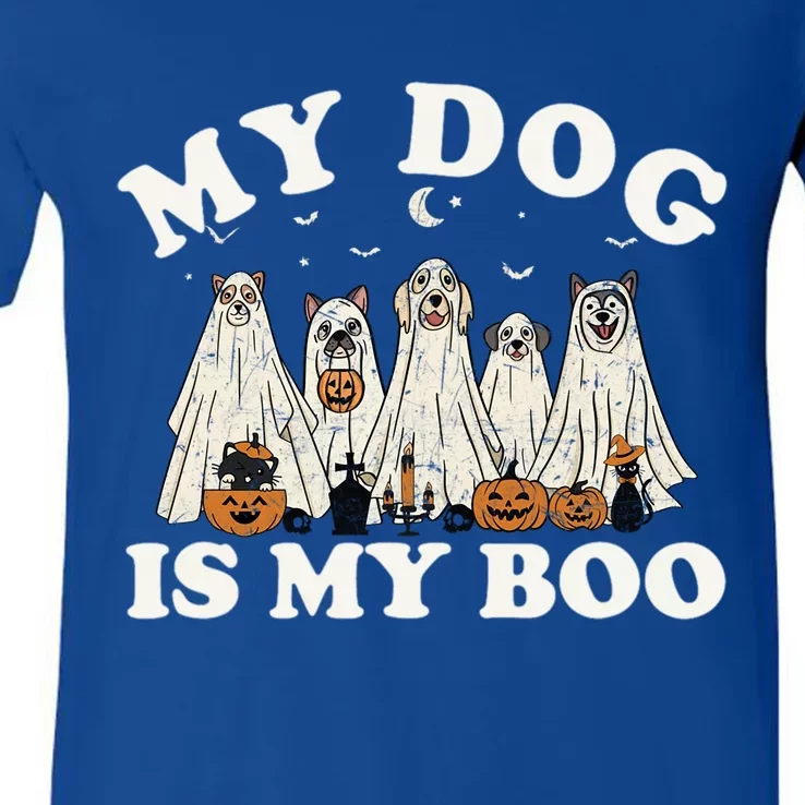 My Dog Is My Boo Halloween Funny Dog Owner Ghost Lover Gift V-Neck T-Shirt