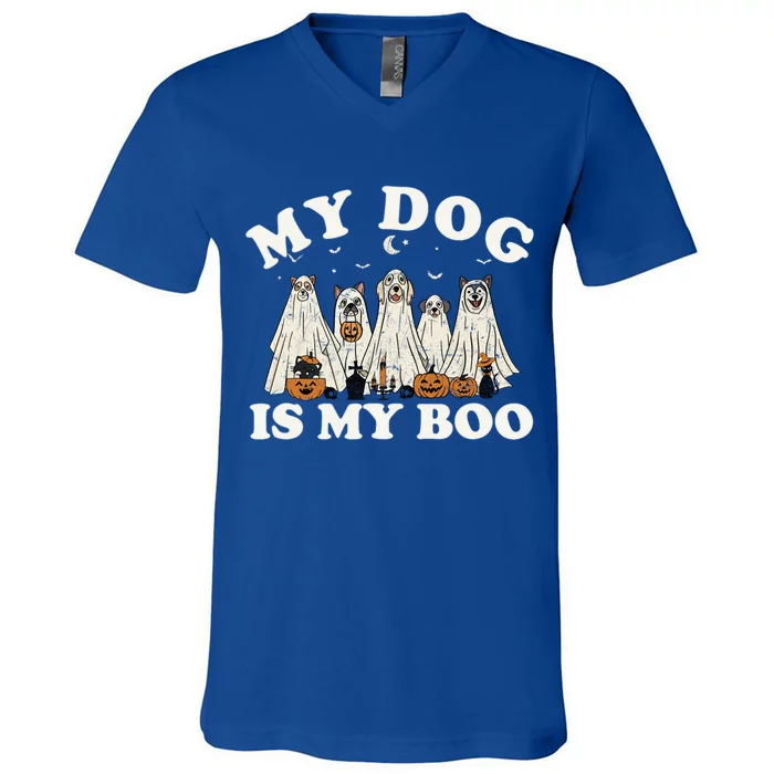 My Dog Is My Boo Halloween Funny Dog Owner Ghost Lover Gift V-Neck T-Shirt