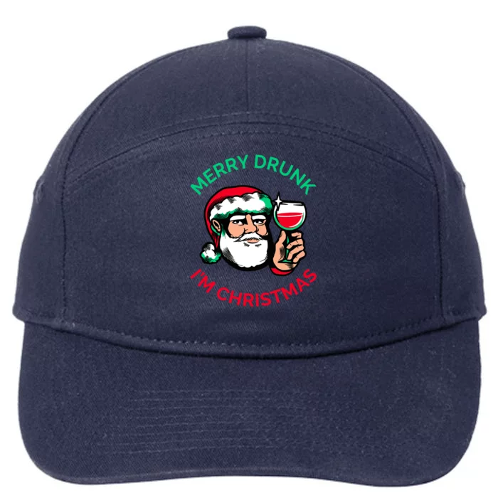 Merry Drunk IM Christmas Funny Santa Claus Ing Wine Gift 7-Panel Snapback Hat