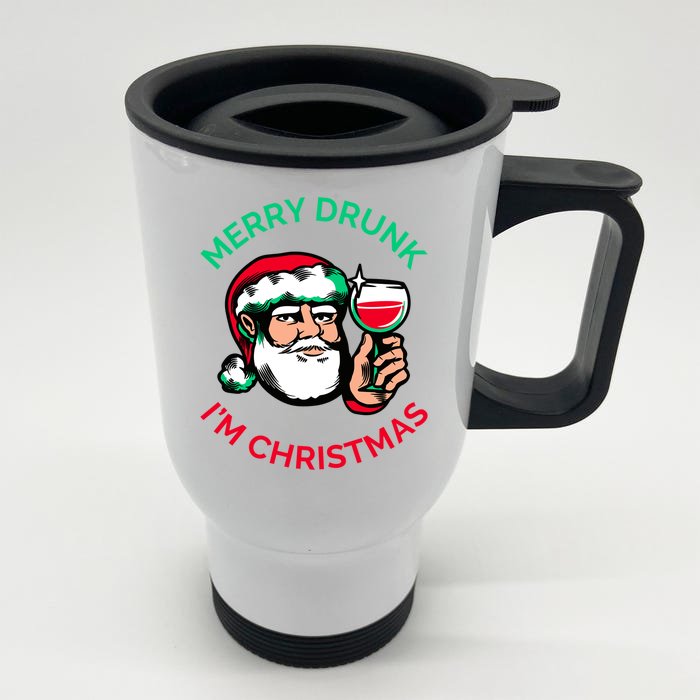 Merry Drunk IM Christmas Funny Santa Claus Ing Wine Gift Front & Back Stainless Steel Travel Mug