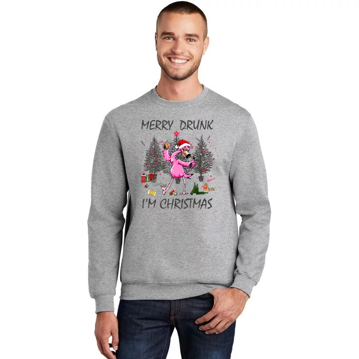 Merry Drunk IM Christmas Ugly Sweater Twerking Flamingo Tall Sweatshirt