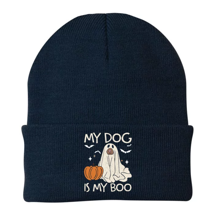 My Dog Is My Boo Funny Ghost Dog Pumpkin Halloween Dog Lover Gift Knit Cap Winter Beanie