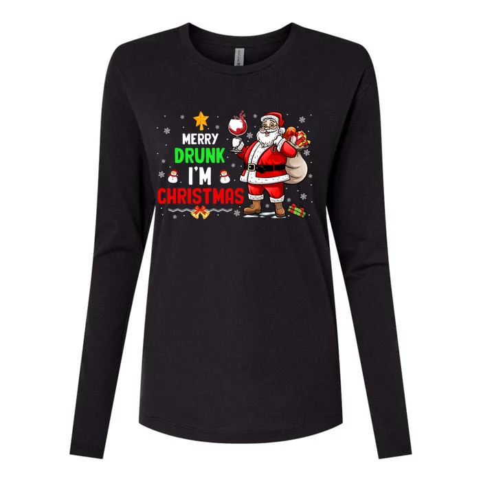 Merry Drunk IM Christmas Santa Ing Wine Xmas Er Gift Womens Cotton Relaxed Long Sleeve T-Shirt