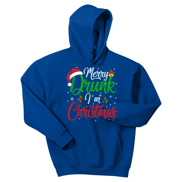 Merry Drunk Im Christmas Funny Santa Joke Xmas Drinking Kids Hoodie