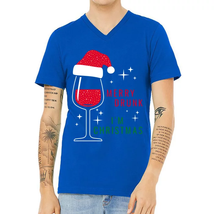 Merry Drunk IM Christmas Ugly Christmas Wine Lover Cute Gift V-Neck T-Shirt