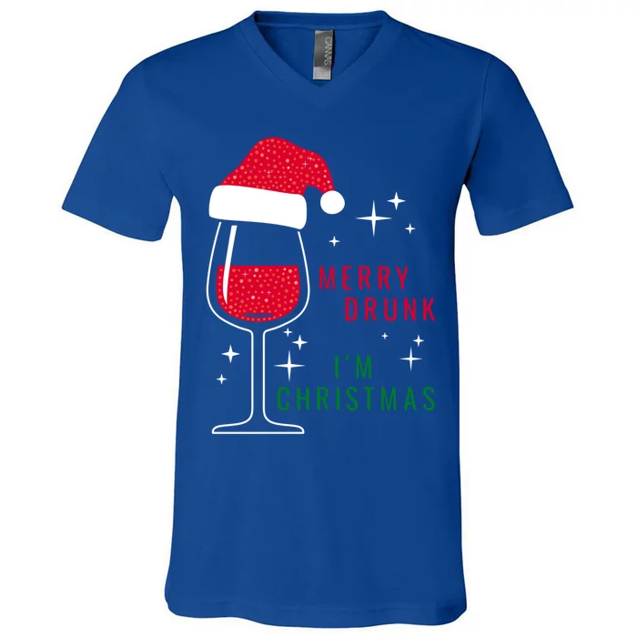 Merry Drunk IM Christmas Ugly Christmas Wine Lover Cute Gift V-Neck T-Shirt