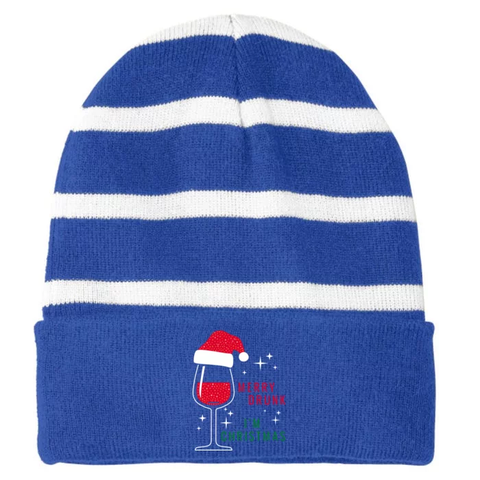 Merry Drunk IM Christmas Ugly Christmas Wine Lover Cute Gift Striped Beanie with Solid Band