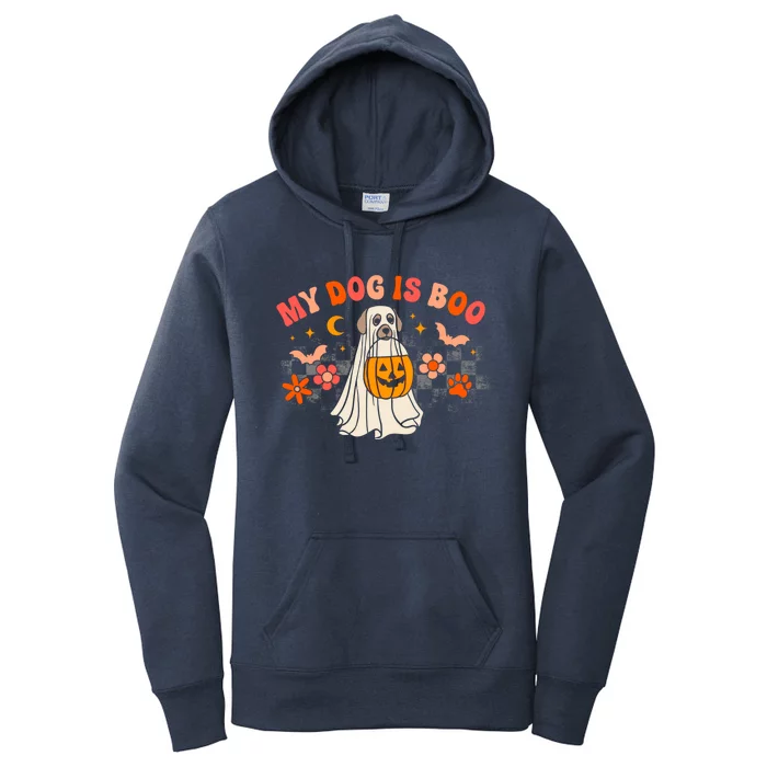 My Dog Is My Boo Spooky Season Ghost Halloween Groovy Retro Cool Gift Women's Pullover Hoodie