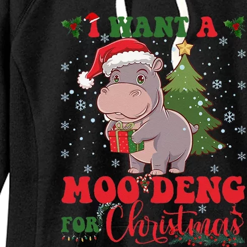 Moo Deng I Want A Moo Deng For Christmas Pygmy Baby Hippo Women's Fleece Hoodie