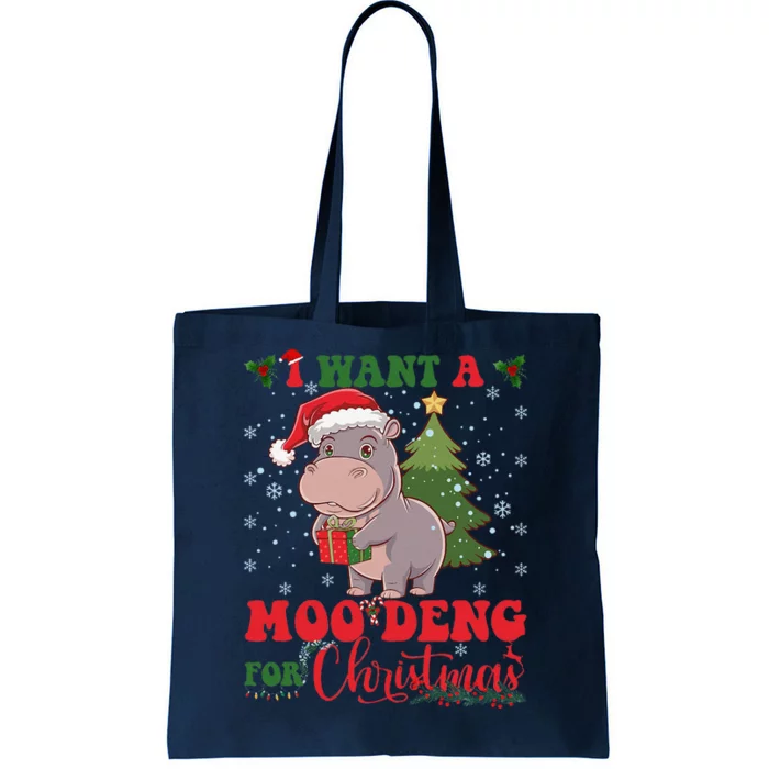 Moo Deng I Want A Moo Deng For Christmas Pygmy Baby Hippo Tote Bag