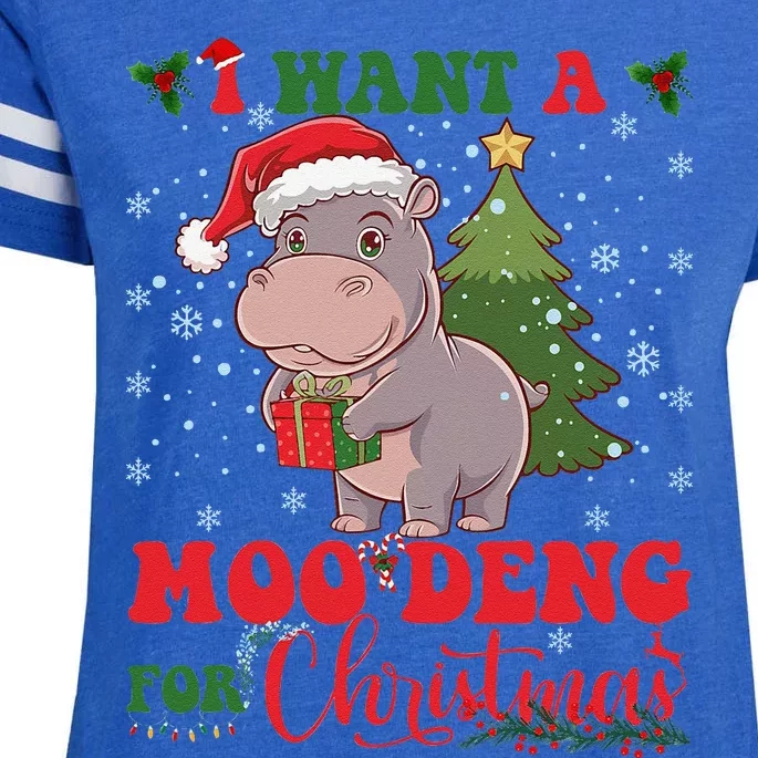 Moo Deng I Want A Moo Deng For Christmas Pygmy Baby Hippo Enza Ladies Jersey Football T-Shirt