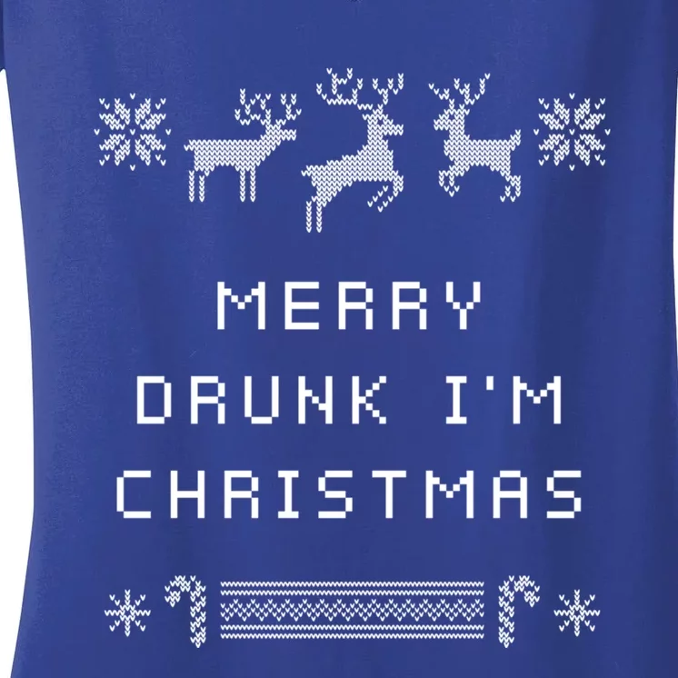 Merry Drunk IM Christmas Wine Lover Party Champagne Gift Women's V-Neck T-Shirt