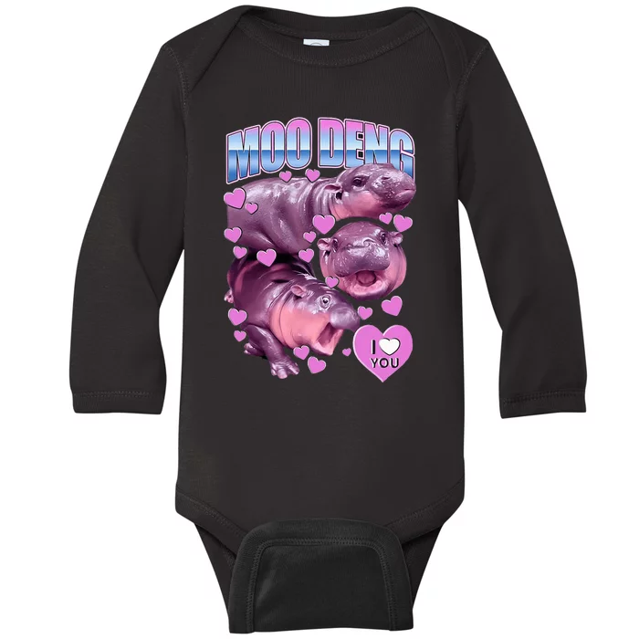 Moo Deng I Love You Heart The Famous Baby Pigmy Hippo Baby Long Sleeve Bodysuit